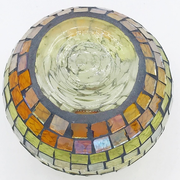 SOLD Amber and Yellow Mosaic Round Vase - Picture 3 of 3